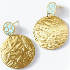 MATR BOOMIE Dhavala Gold Coin Drop Earrings Color Blue with Gold-Ton…